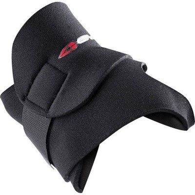 Suporte de punho em tecido preto com velcro e logotipo vermelho e branco