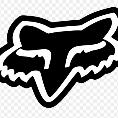 Logótipo estilizado de raposa preto e branco com contorno branco