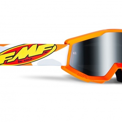 Óculos de proteção desportivos com armação laranja e correia branca com logótipo FMF