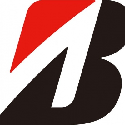 Logótipo com letra B preta e forma triangular vermelha