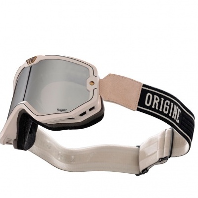 Óculos de proteção desportiva bege com cinta preta e lente espelhada