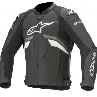 Casaco de mota Alpinestars preto e cinza com logos brancas