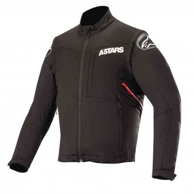 Casaco preto com fecho e logotipos ASTARS brancos