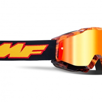 Óculos de proteção motocross com lentes espelhadas laranja e cinta FMF preta