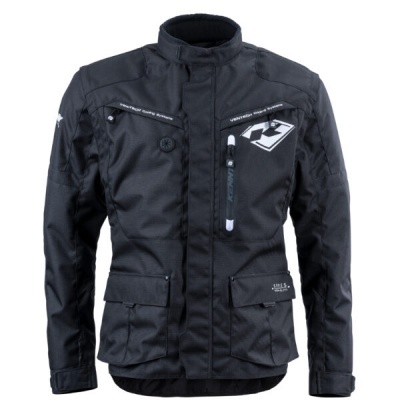 Casaco de mota preto com bolsos e logótipo R3