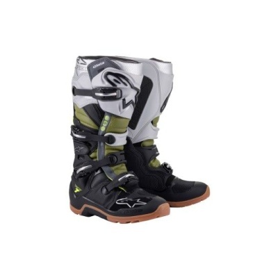 Botas de motocross altas preto, branco, verde e castanho com fivelas