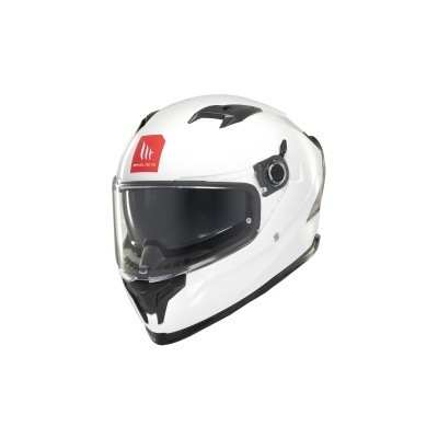 Capacete integral branco com viseira escura e etiqueta vermelha MULTITEC