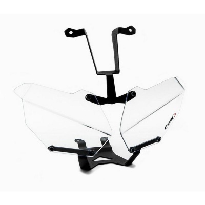 Suporte para mota com proteções transparentes e estrutura preta