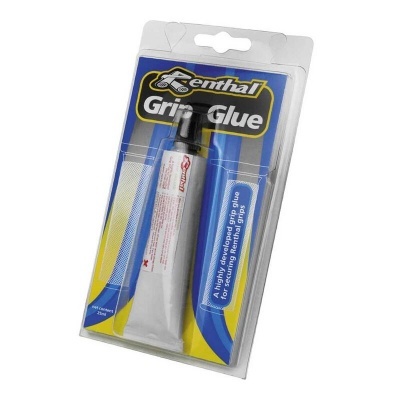 Cola Grip Glue da Renthal em embalagem plástica com tubo prateado e rótulo azul e amarelo