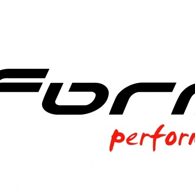 Logótipo da marca Forma com slogan e símbolo gráfico vermelho