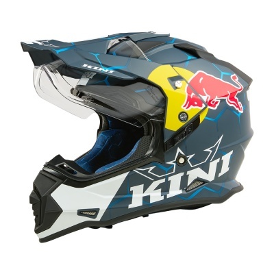 Capacete integral motocross azul escuro com visor e logótipos