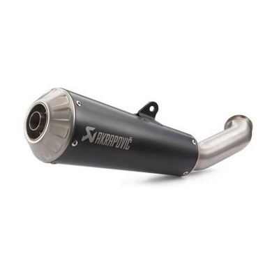 Escapamento de mota preto e aço inoxidável com marca Akrapovic