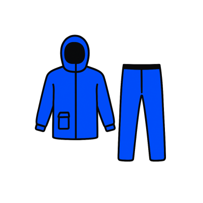 Conjunto azul de casaco com capuz e calças com contorno preto