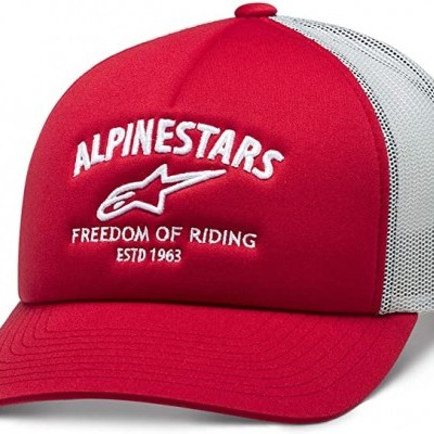 Boné vermelho Alpinestars com partes em tecido e rede branca