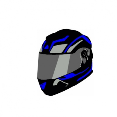 Capacete de motociclista preto com detalhes azuis e visor cinza