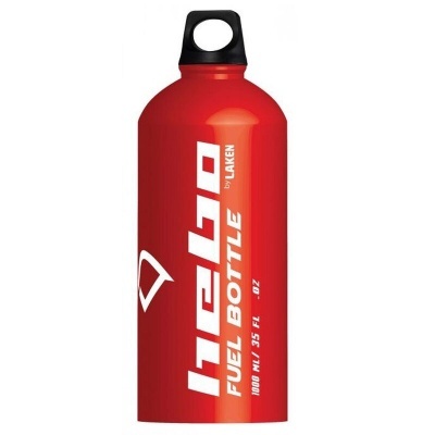 Garrafa metálica vermelha com tampa preta e texto branco ULLO FUEL BOTTLE