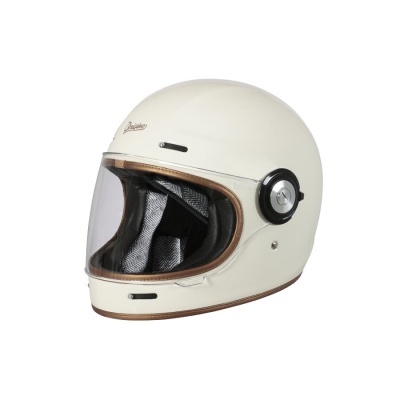 Capacete integral de moto branco com viseira transparente e interior acolchoado