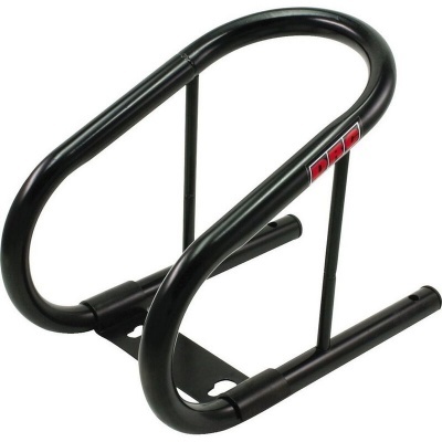 Suporte metálico preto para bicicleta com inscrição vermelha PRP