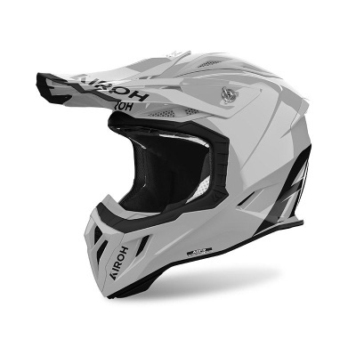 Capacete de motocross branco com detalhes em preto e cinza