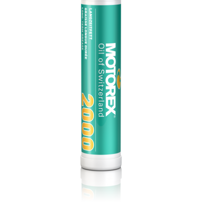 Embalagem cilíndrica verde e branca do produto MOTOREX Oil of Switzerland 2000