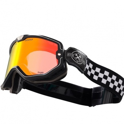 Óculos de proteção de motocross com lente espelhada laranja e faixa quadriculada