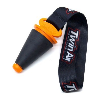 Pano de limpeza preto e laranja com fita preta escrita Twin Air