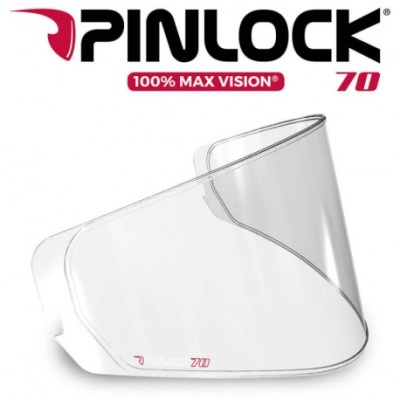 Vidro transparente para capacete com logotipo PINLOCK e textos 100% MAX VISION e 70.