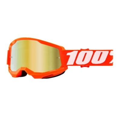 Óculos de proteção desportiva laranja com lente espelhada dourada