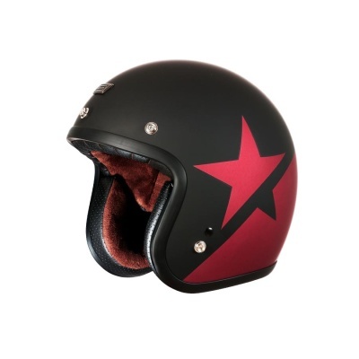 Capacete de motociclista preto fosco com estrela vermelha