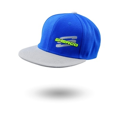 Boné azul com aba cinza e bordado verde e cinza