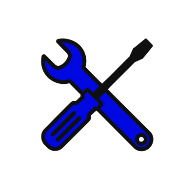 Ícone azul de chave inglesa e chave de fenda cruzadas