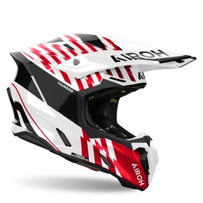 Capacete motocross AIROH Thunder vermelho, branco e preto