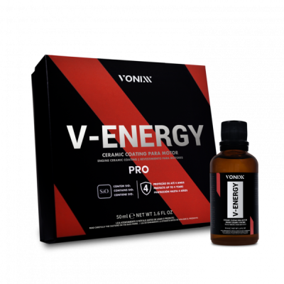 Kit V-ENERGY PRO VONIXX com frasco âmbar e caixa preta e vermelha