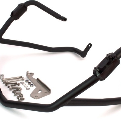 Barras de proteção para mota em metal preto com parafusos