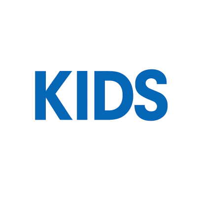 Palavra KIDS em azul sobre fundo branco