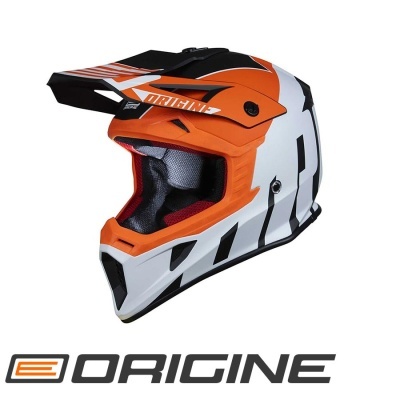 Capacete de motocross laranja, branco e preto da ORIGINE