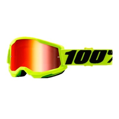 Óculos de proteção desportivos verdes fluorescentes com lente espelhada laranja e fita elástica 100%