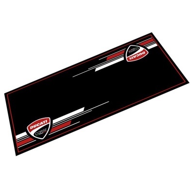 Tapete preto retangular com logótipo Ducati Corse e detalhes vermelhos e brancos