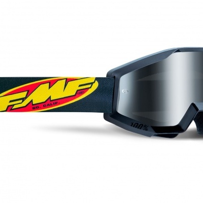 Óculos de proteção desportivos com lente espelhada e tira elástica preta com logótipo FMF