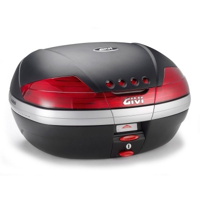 Top case para moto GIVI preto e vermelho com botões e reflectores