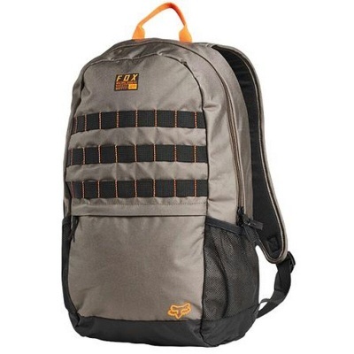 mochila cinzenta com detalhes pretos e laranja