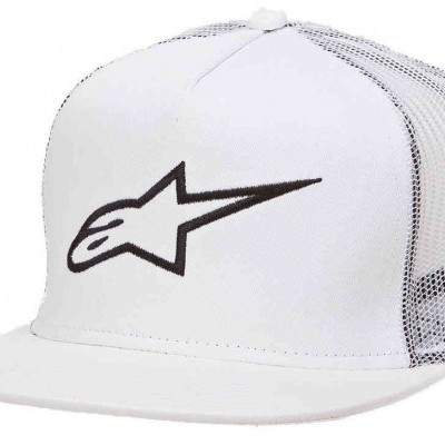 Boné branco com rede preta e logótipo preto frontal