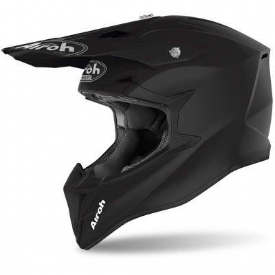 Capacete preto de motocross Airoh com interior acolchoado e logótipos brancos