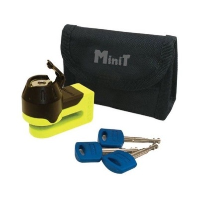 Fecho de segurança para disco de travão de mota com chaves azuis e bolsa MiniT preta