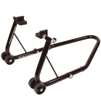 Suporte para bicicleta preto com rodas e texto branco BIKE RACING