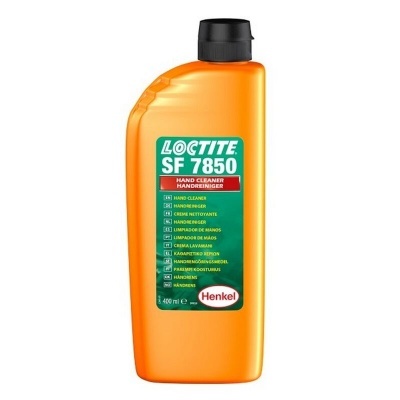 Frasco laranja de limpador de mãos Loctite SF 7850 com tampa preta