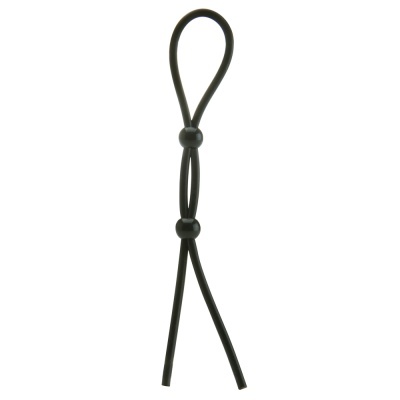 Elástico preto com esferas ajustáveis em fundo branco