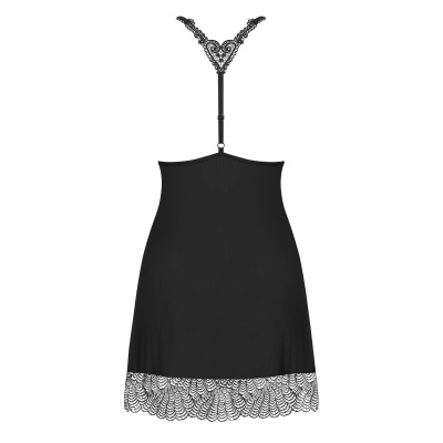 Vestido preto com detalhes em renda nas costas e na bainha