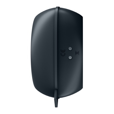 Dispositivo electrónico preto com formato arredondado e visor curvo