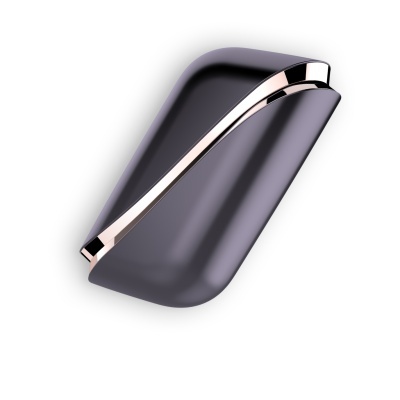 Produto portátil cinza escuro com faixa metálica prateada